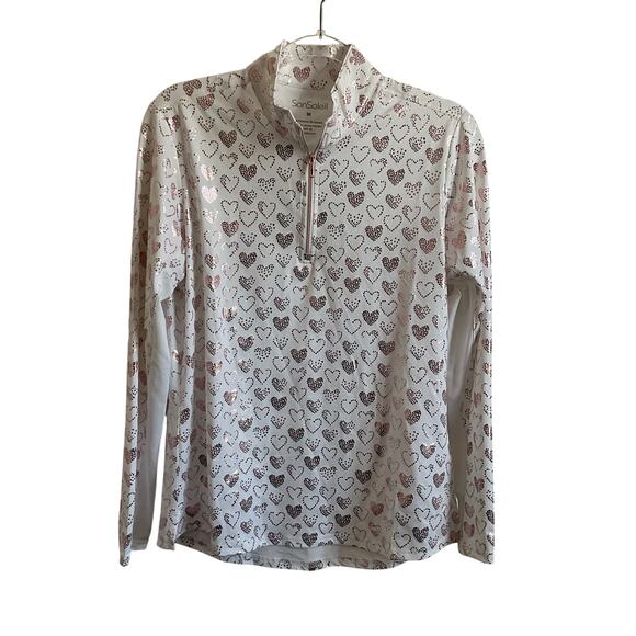 SanSoleil UPF 50 Long Sleeve Rose Gold Heart Printed Metallic Top - Size Medium - Picture 1 of 8